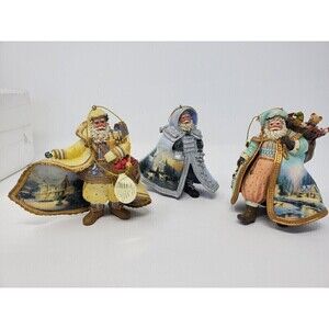 VINTAGE THOMAS KINKADE OLD WORLD SANTA ORNAMENTS SET # 3 FIGURINES COLLECTIBLE